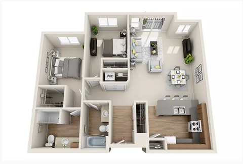 Floor plan for 2 beds, 2 baths, 1195 sqft